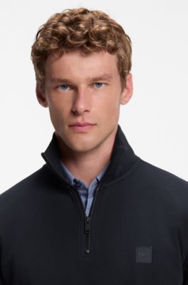 Felpa in terry di cotone con colletto con zip, Blu scuro