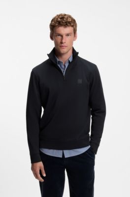 Sudadera de felpa de algod&oacute;n con cuello con cremallera, Azul oscuro