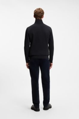 Felpa in terry di cotone con colletto con zip, Blu scuro