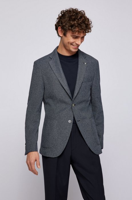 Regular-fit jacket in patterned jersey with elbow patches, Dark Blue