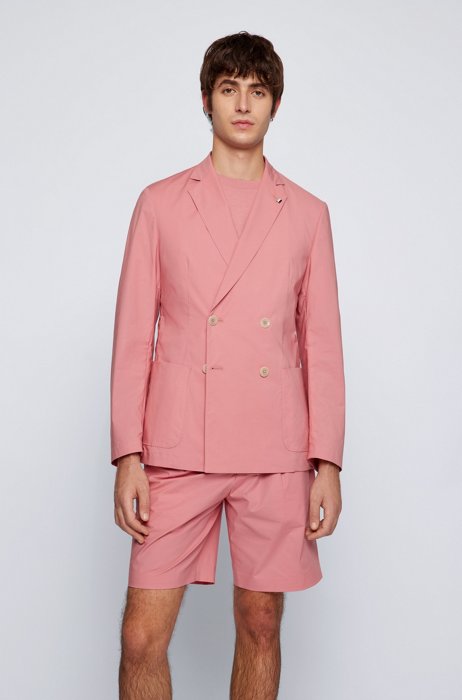 Double-breasted slim-fit jacket in stretch cotton, light pink