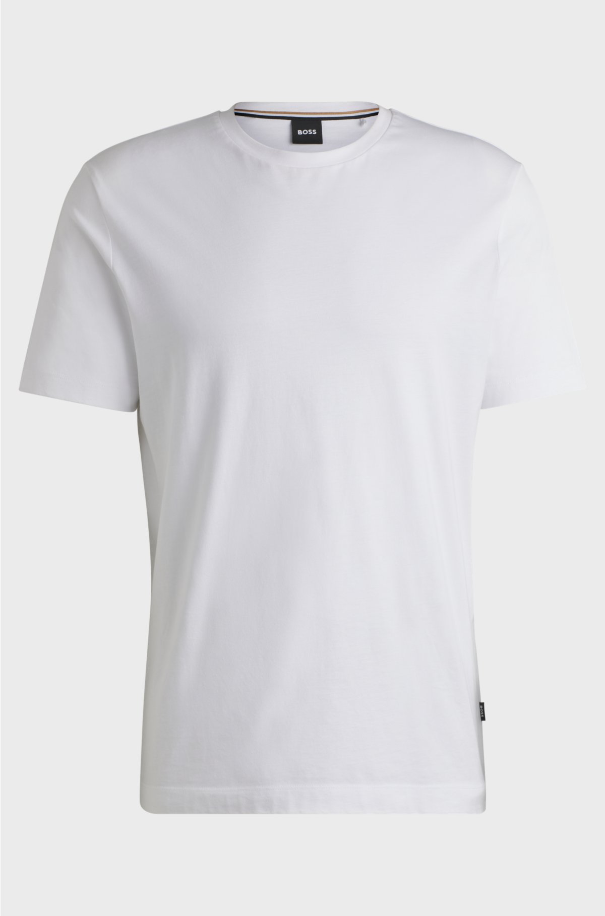 Cotton-jersey regular-fit T-shirt with ribbed collar, White