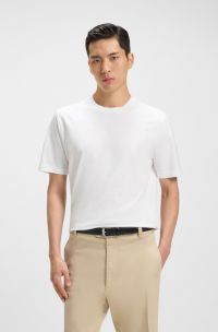 Camiseta regular fit de punto de algodón con cuello acanalado, Blanco