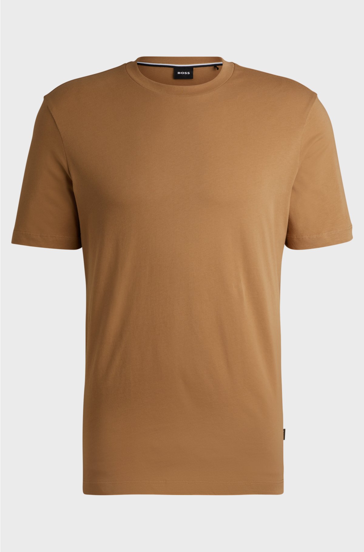 Cotton-jersey regular-fit T-shirt with ribbed collar, Beige