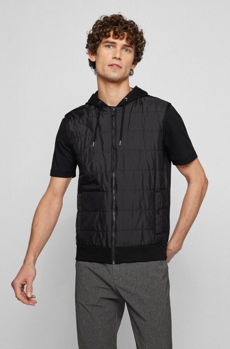 Regular-fit gilet in cotton with quilted front, Black
