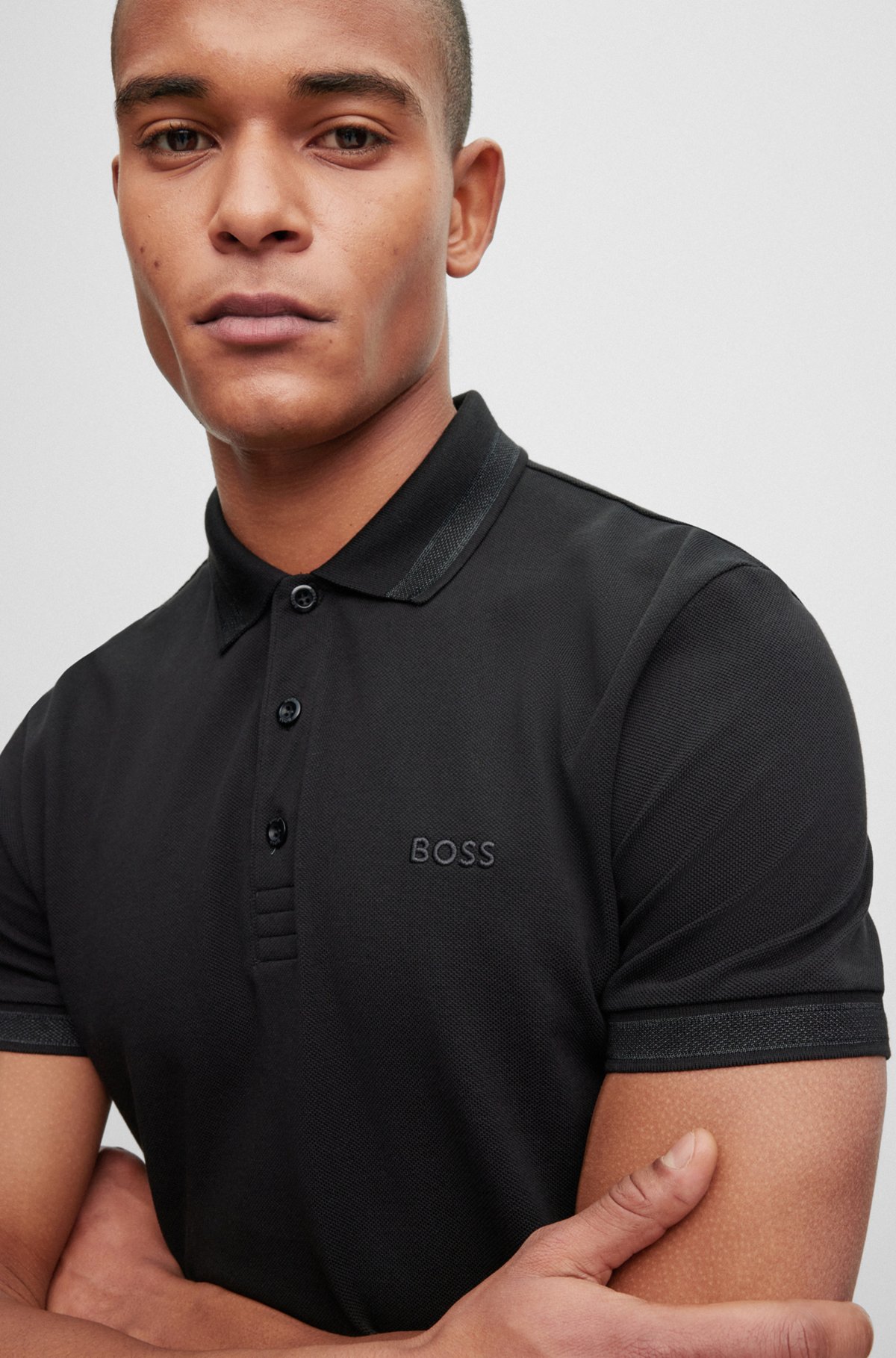 Poloshirt aus Bio-Baumwolle mit Logo, Schwarz