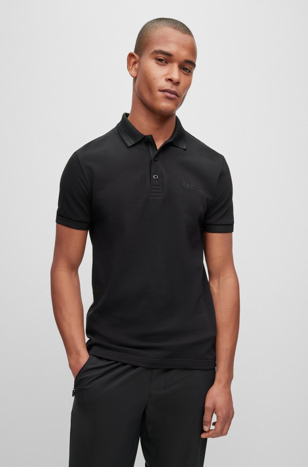 Organic-cotton polo shirt with logo, Black