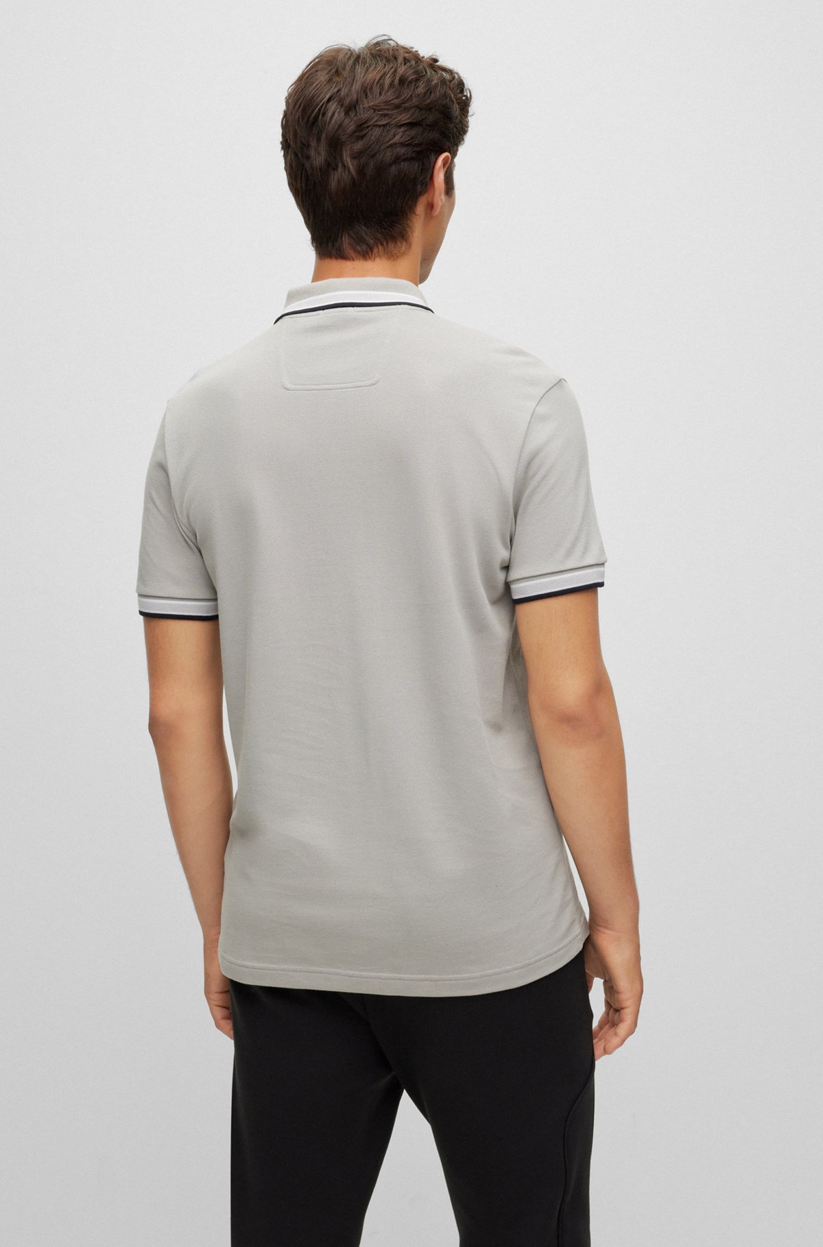 Organic-cotton polo shirt with logo, Light Grey