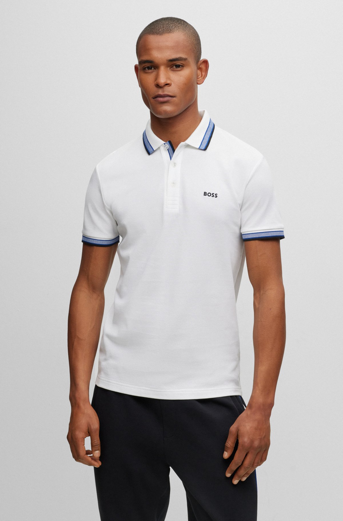 Organic-cotton polo shirt with logo, White