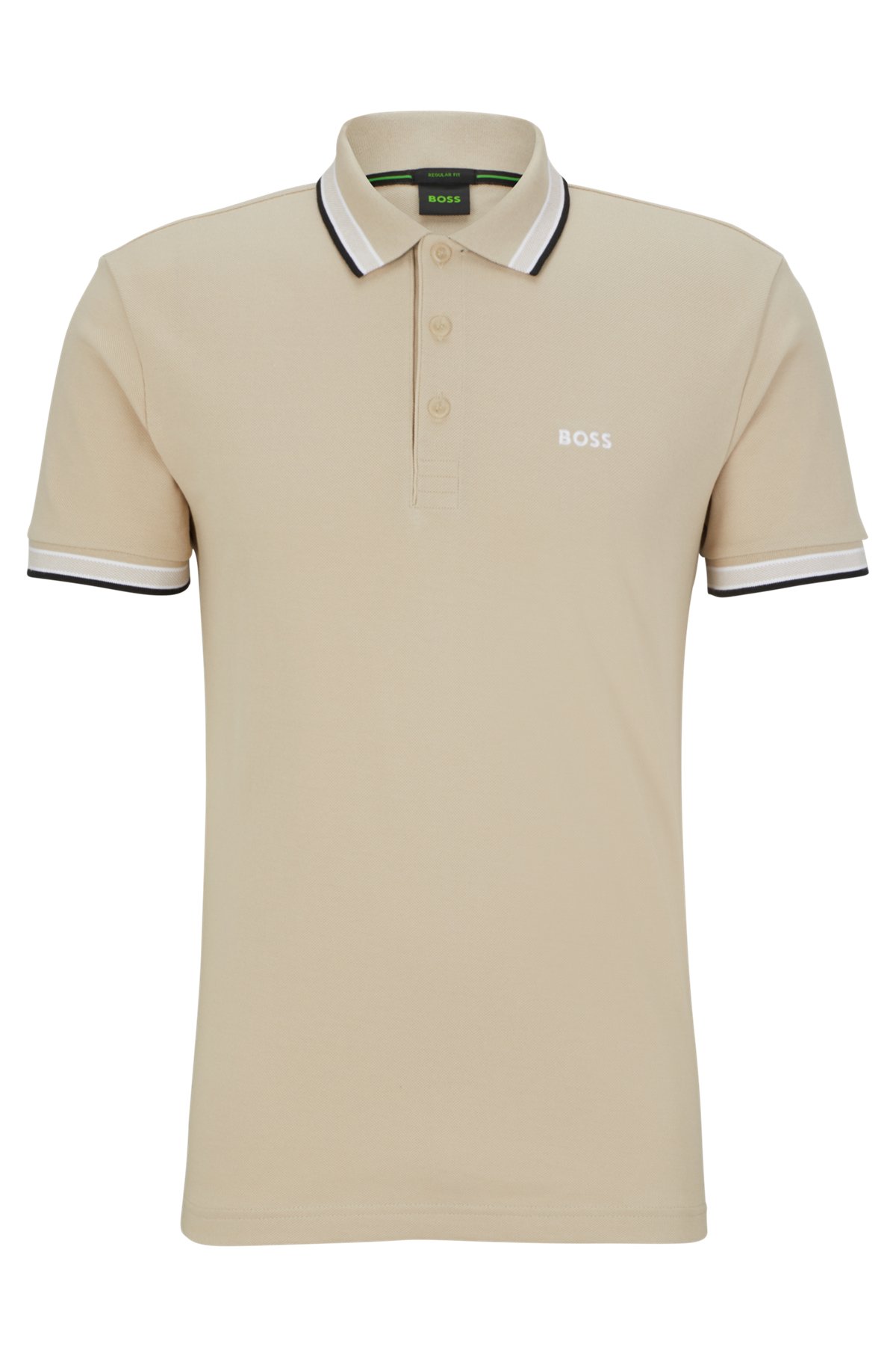 Organic-cotton polo shirt with logo, Beige