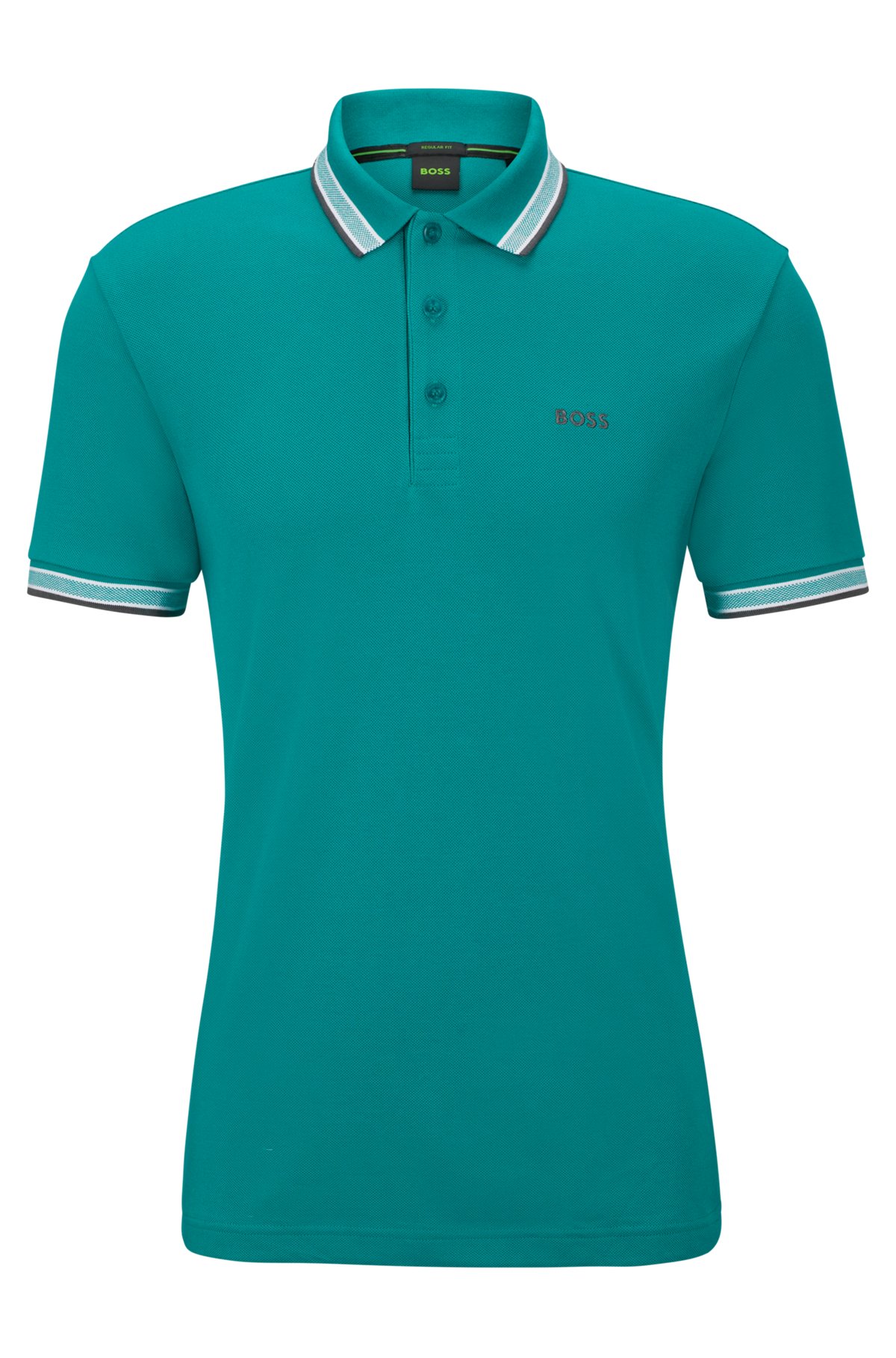 Organic-cotton polo shirt with logo, Turquoise