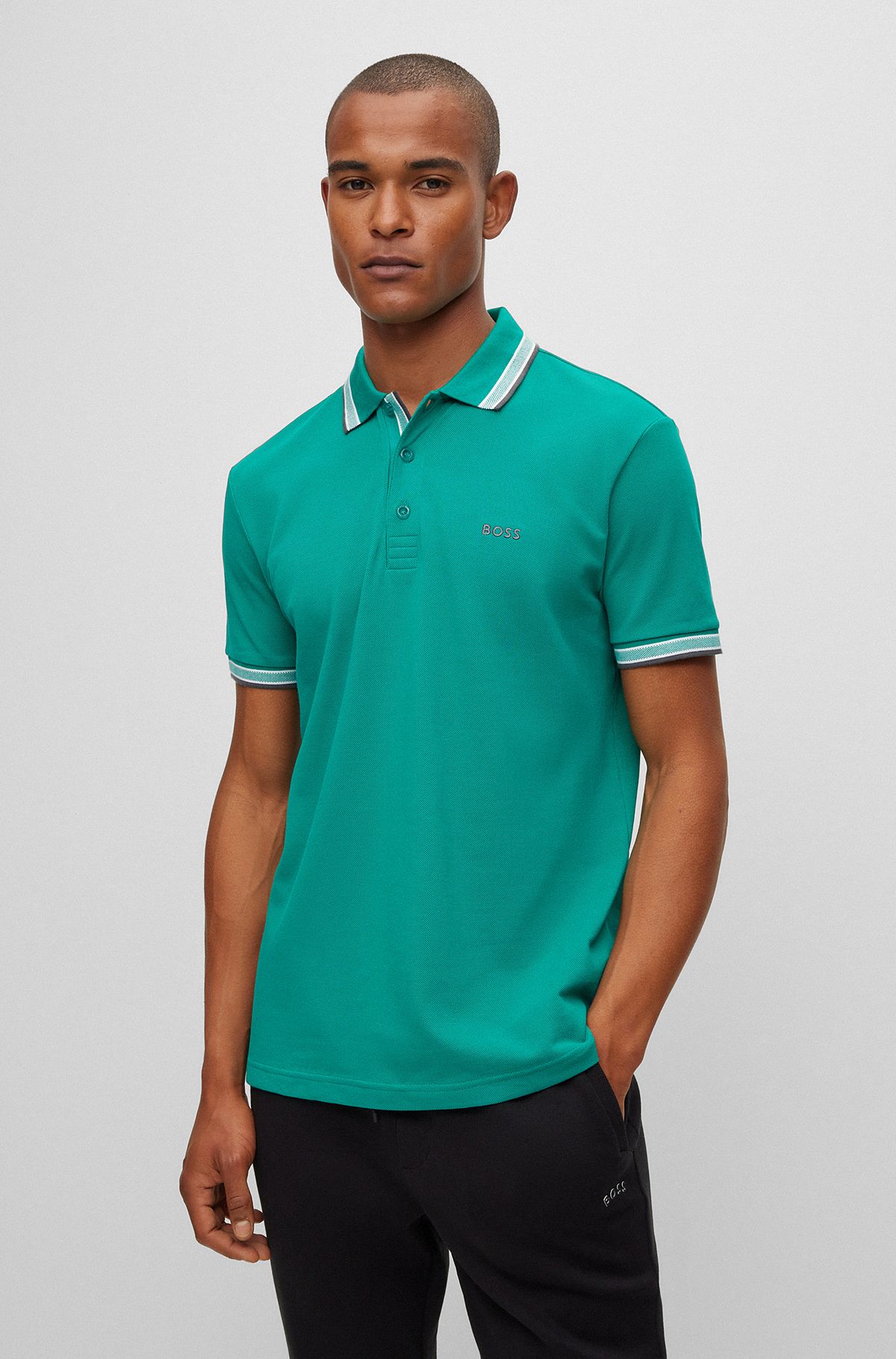 Organic-cotton polo shirt with logo, Turquoise