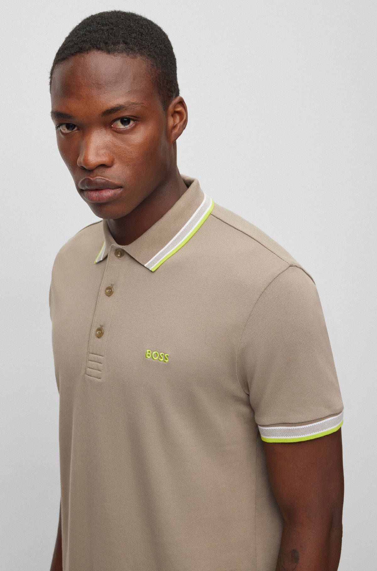 Organic-cotton polo shirt with logo, Khaki