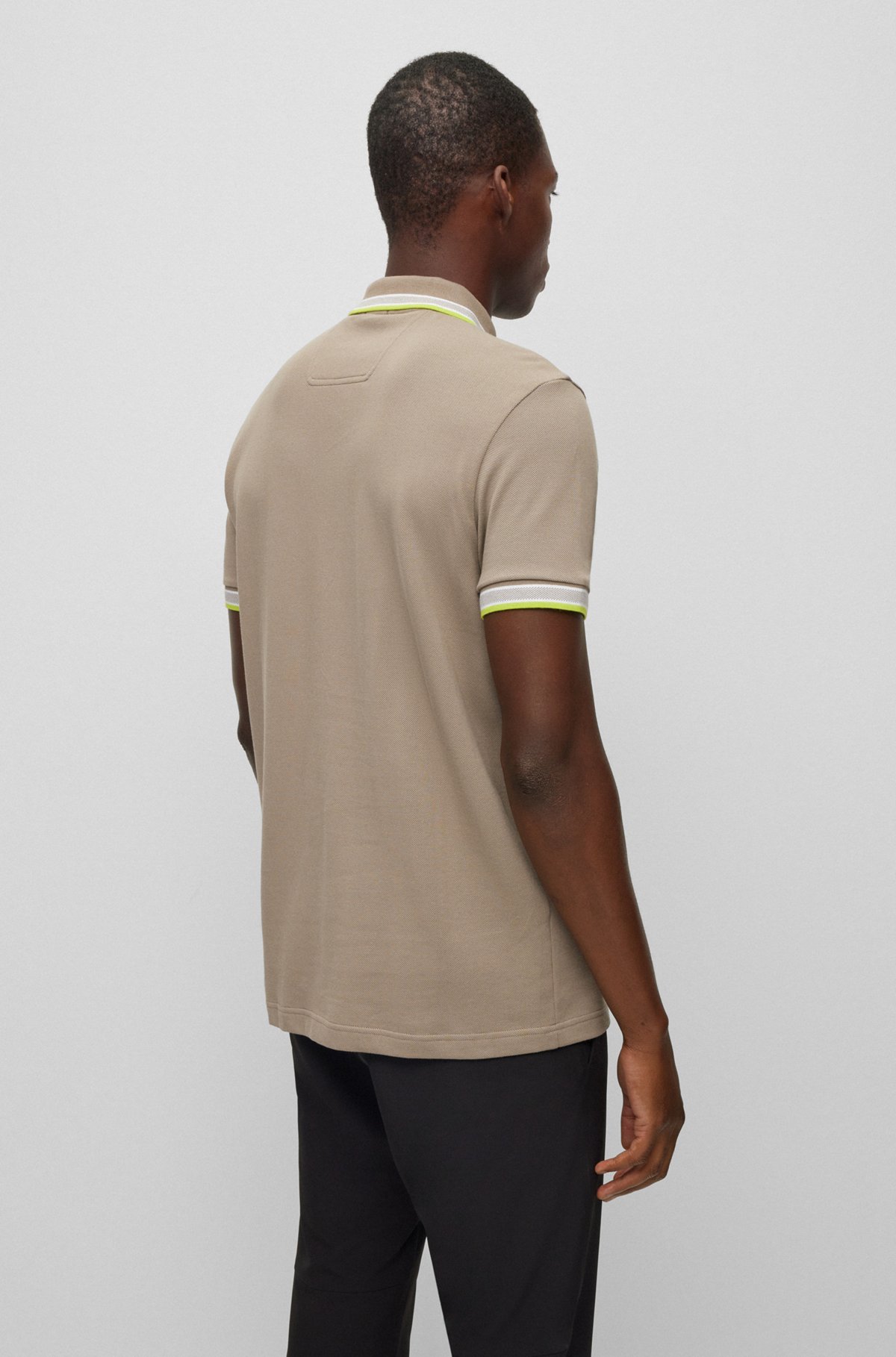 Organic-cotton polo shirt with logo, Khaki