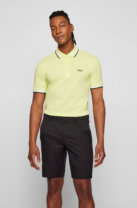 Organic-cotton polo shirt with curved logo, Light Green