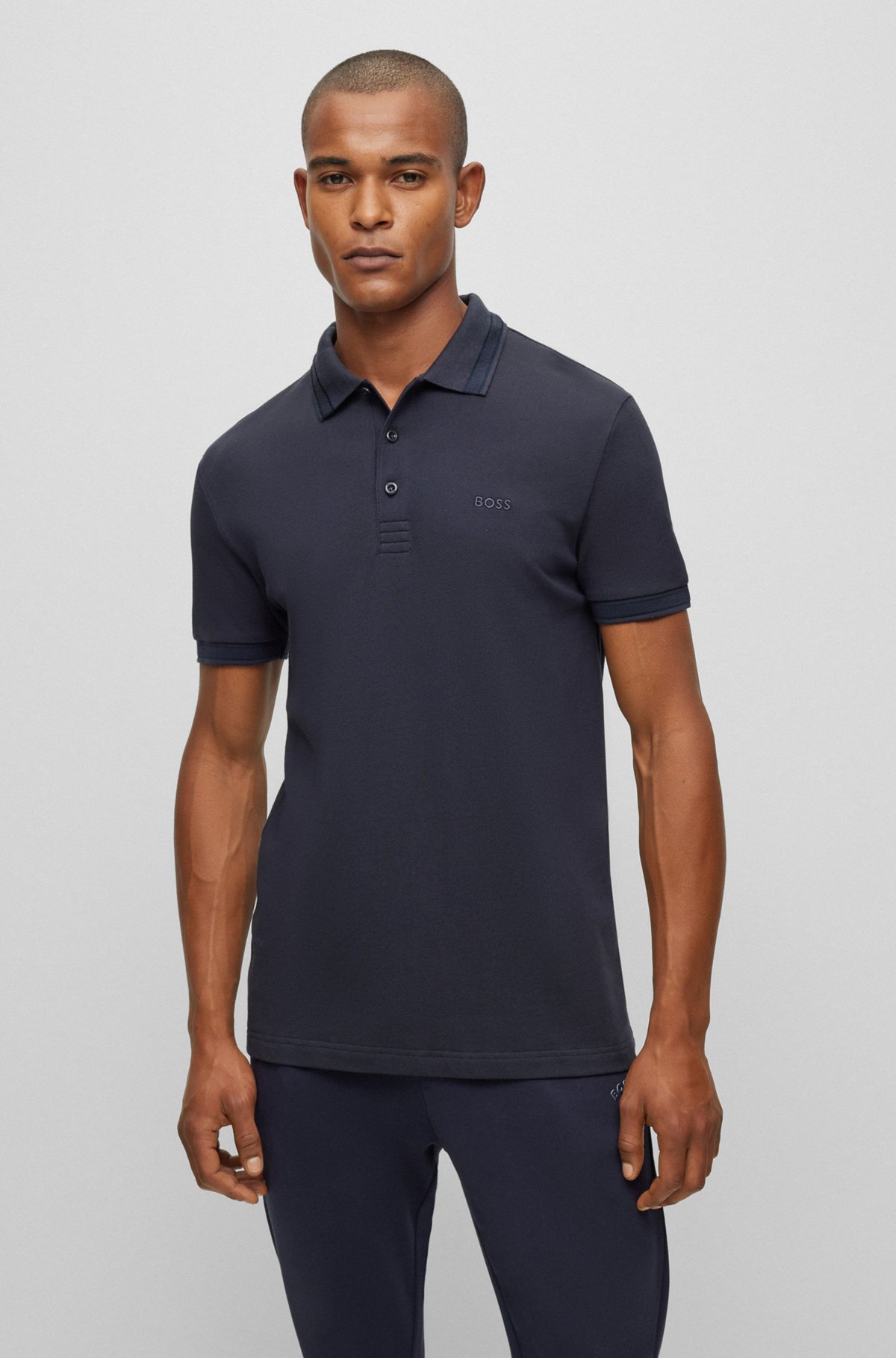 Organic-cotton polo shirt with logo, Dark Blue