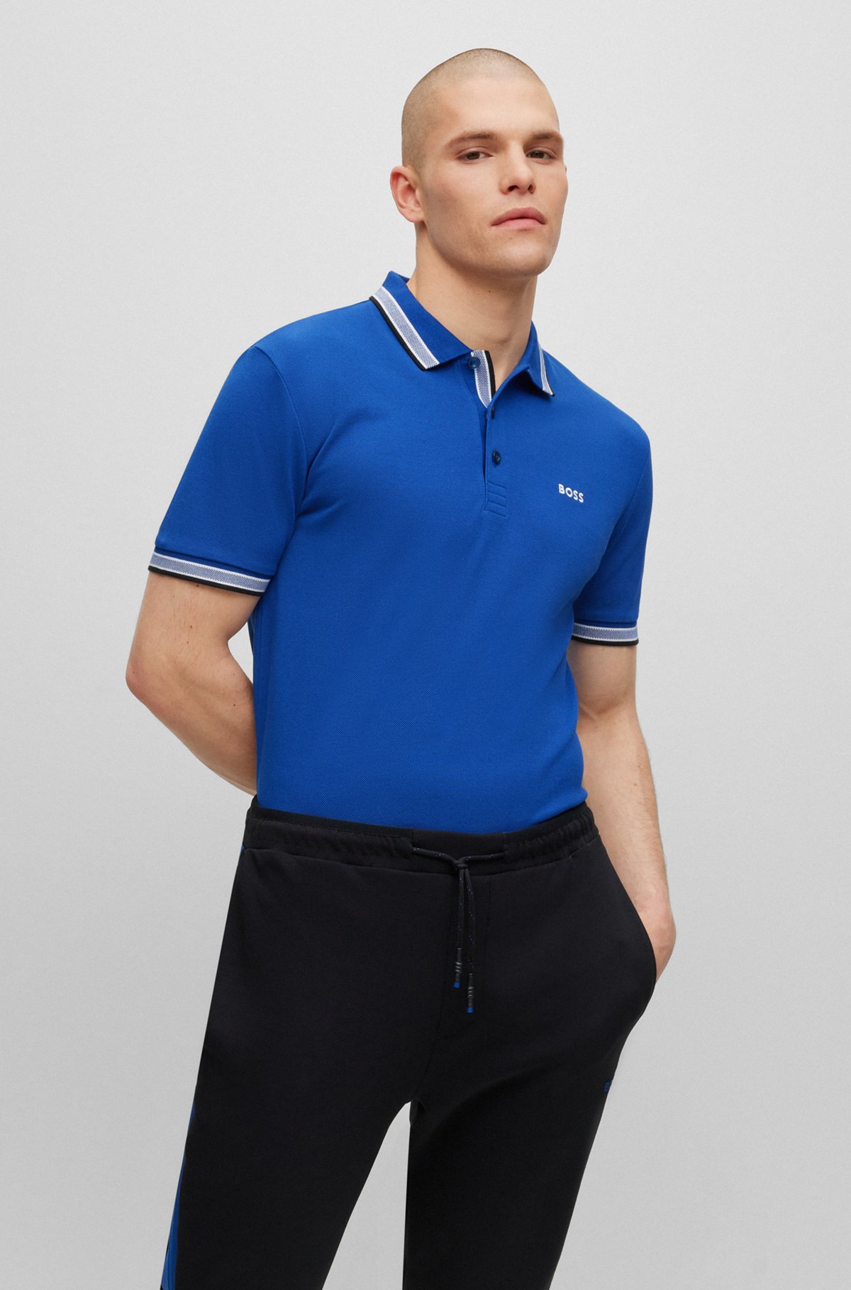 Organic-cotton polo shirt with logo, Blue