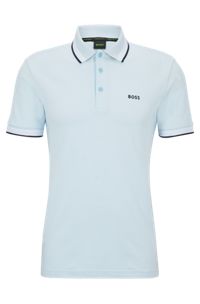 Organic-cotton polo shirt with logo, Light Blue