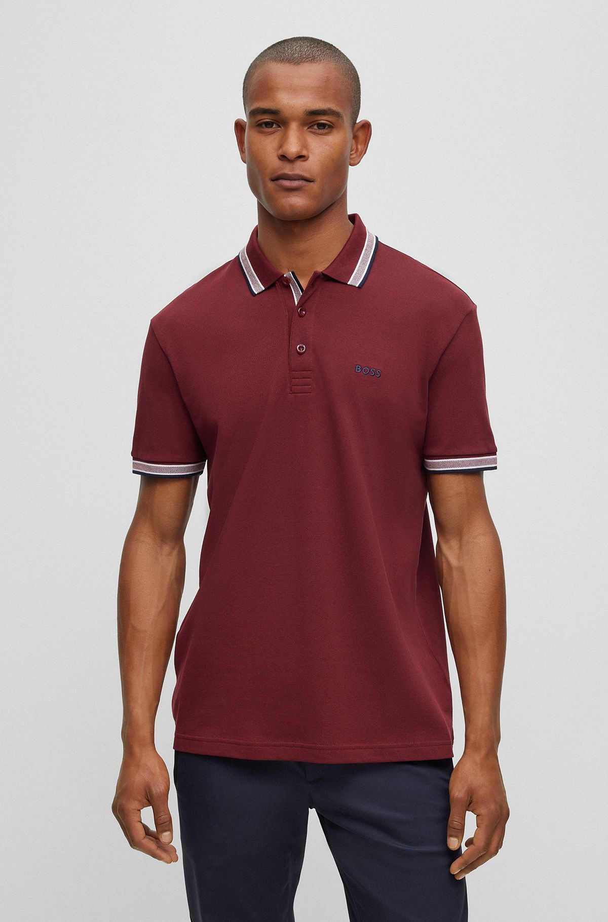 Organic-cotton polo shirt with logo, Dark Red