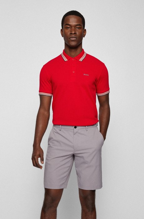 Organic-cotton polo shirt with curved logo, Red