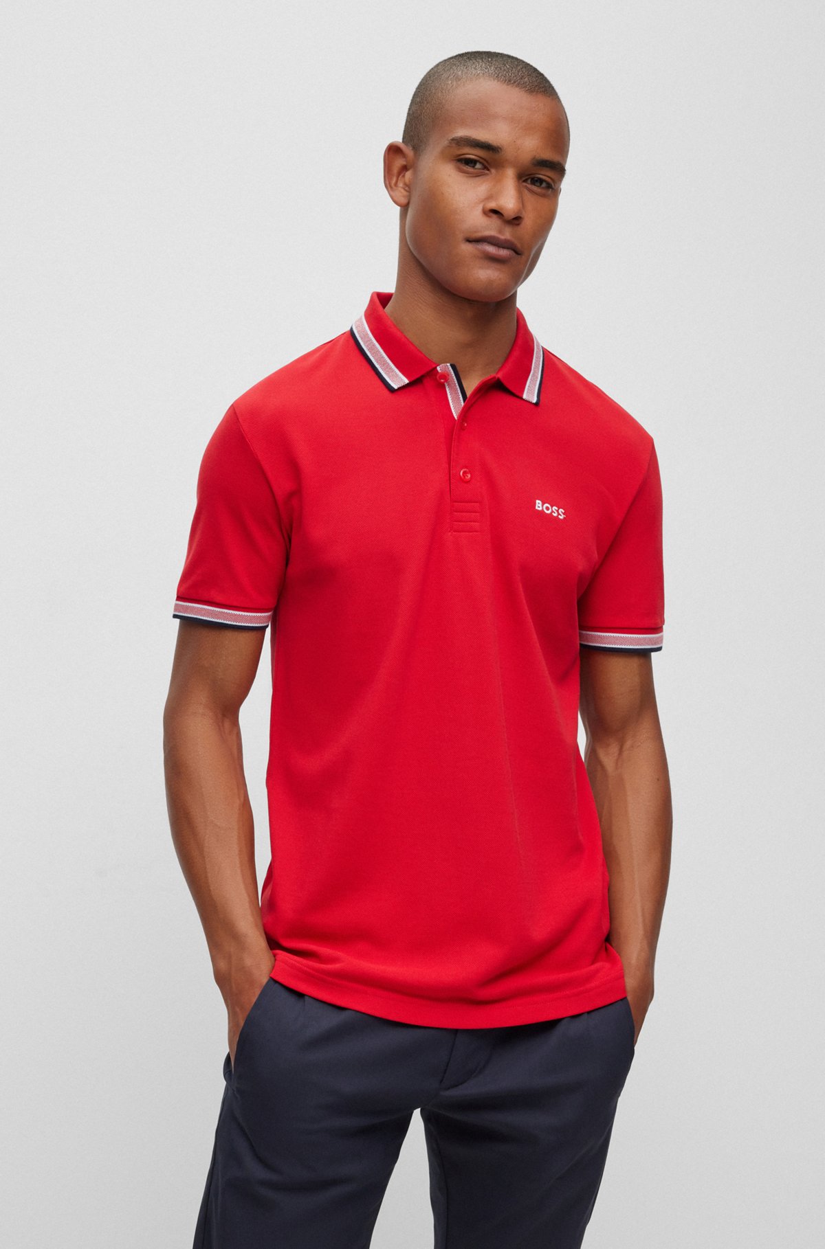 Organic-cotton polo shirt with logo, Red