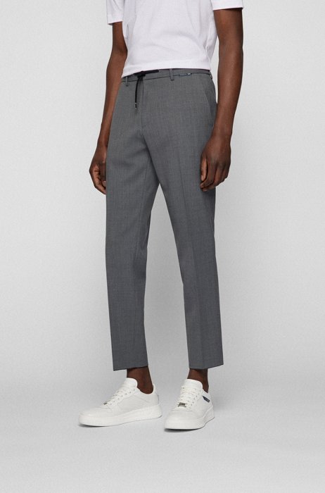 Drawstring trousers in micro-patterned fabric, Grey
