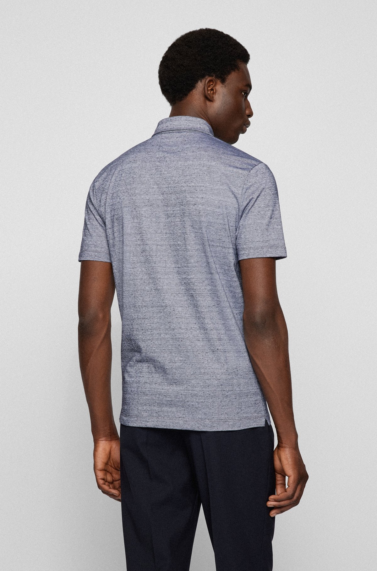 Slim-fit short-sleeved polo shirt with tonal trims, Dark Blue