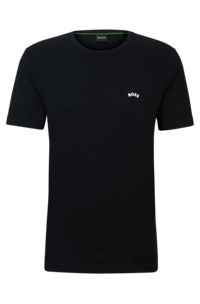 T-shirt i økologisk bomuld med crew neck og buet logo, Sort