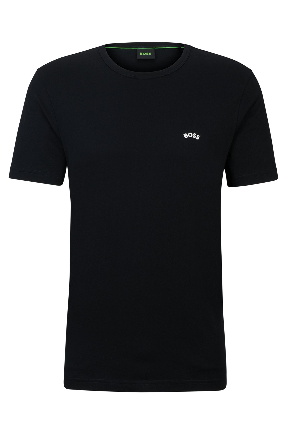T-shirt en coton biologique à col rond et logo incurvé, Noir
