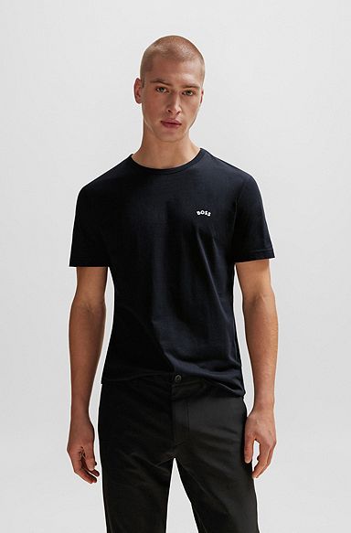 Cotton-jersey T-shirt with curved logo, Black
