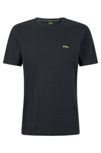 T-shirt met ronde hals en gebogen logo van biologische katoen, Zwart