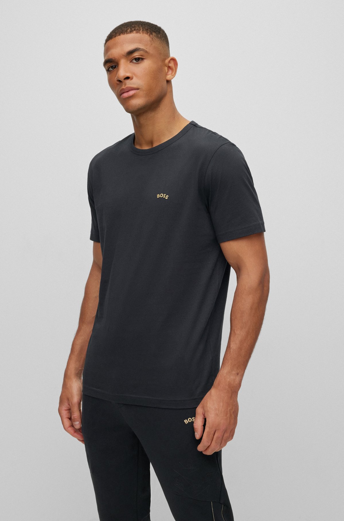 BOSS - Cotton-jersey T-shirt with curved logo