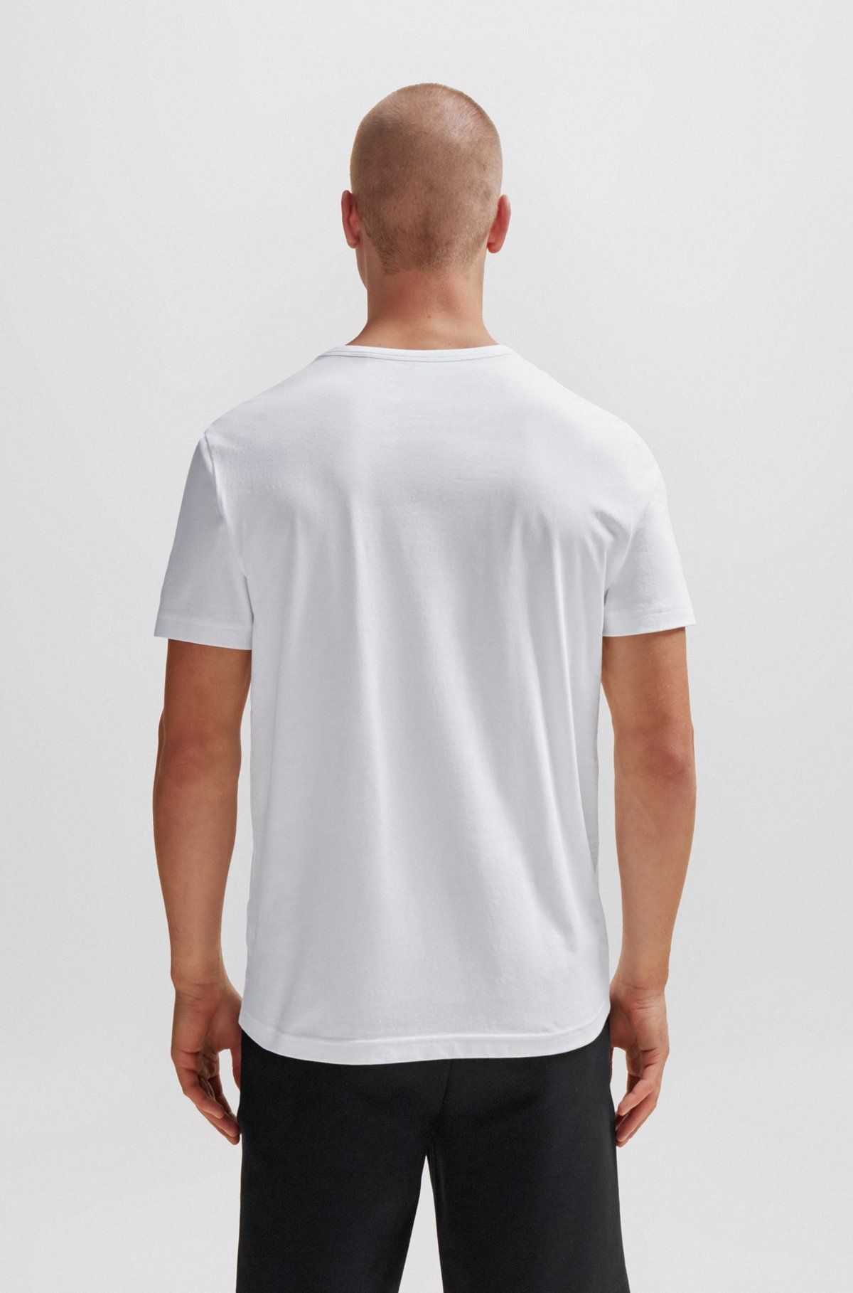 Cotton-jersey T-shirt with curved logo, White