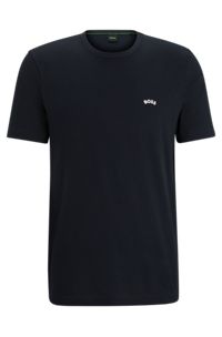 T-shirt i økologisk bomuld med crew neck og buet logo, Mørkeblå