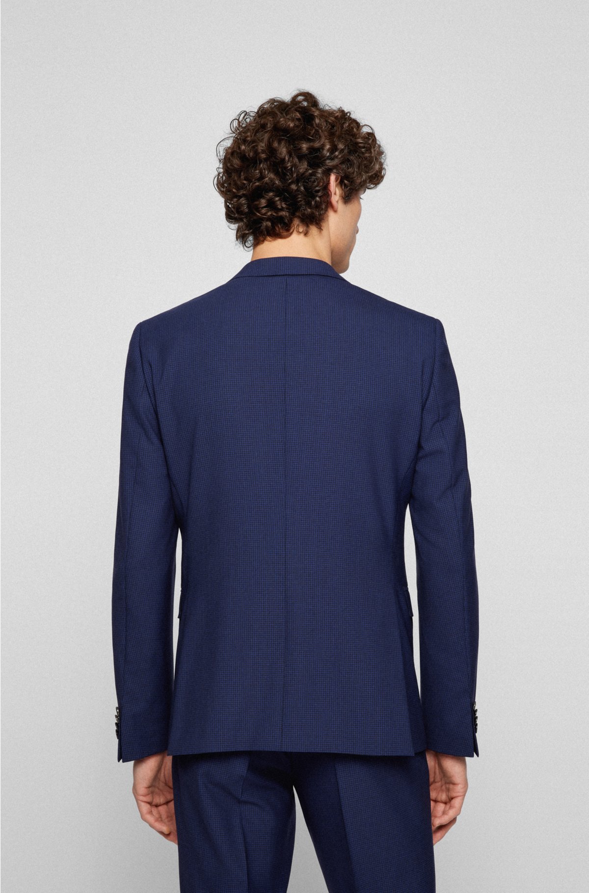 BOSS - Extra-slim-fit virgin-wool suit with micro pattern