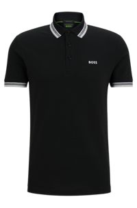 Poloshirt aus Bio-Baumwolle mit kontrastfarbenen Logo-Details, Schwarz