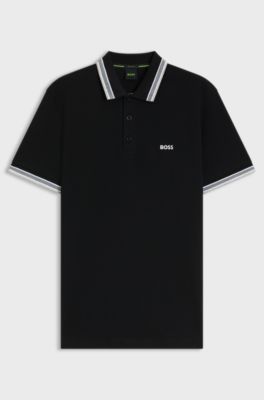 Cotton piqu&eacute; polo shirt with logo details, Black