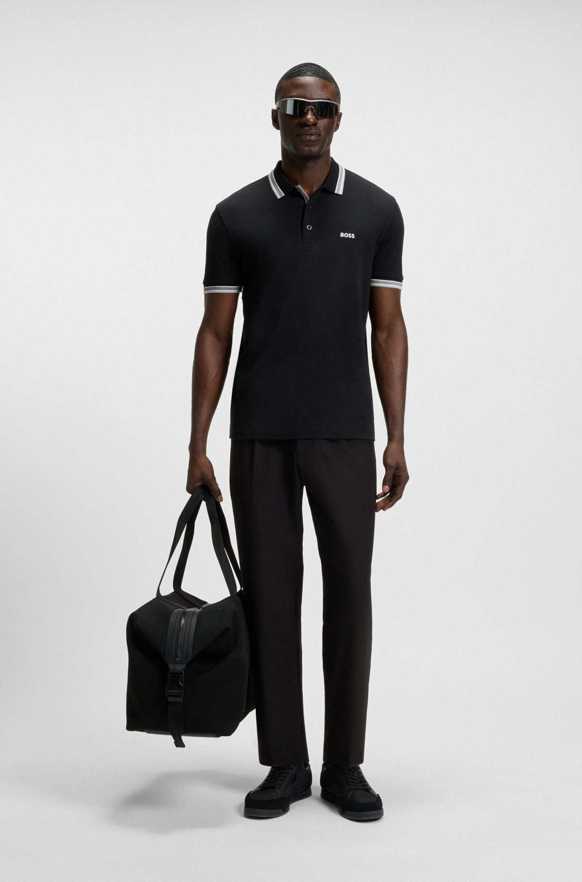 BOSS - Paddy コットンピケ ポロシャツ コントラストロゴ - ブラック BOSS - Paddy コットンピケ ポロシャツ コントラストロゴ - ブラック