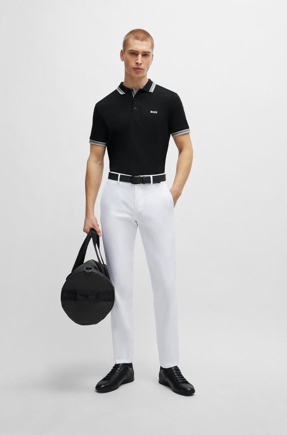 Polo en coton biologique avec logos contrastants, Noir