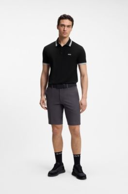 Cotton piqu&eacute; polo shirt with logo details, Black