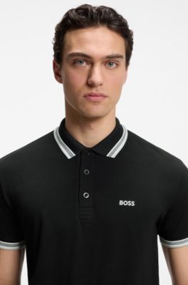 Cotton piqu&eacute; polo shirt with logo details, Black