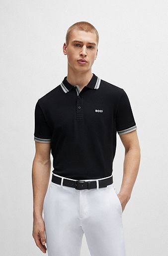 Cotton polo shirt with contrast logo details, Black
