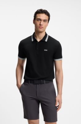 Cotton piqu&eacute; polo shirt with logo details, Black