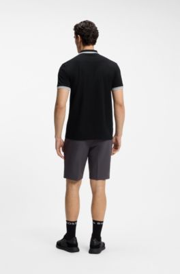 Cotton piqu&eacute; polo shirt with logo details, Black