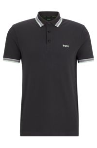 Cotton-piqué polo shirt with contrast logo, Dark Grey