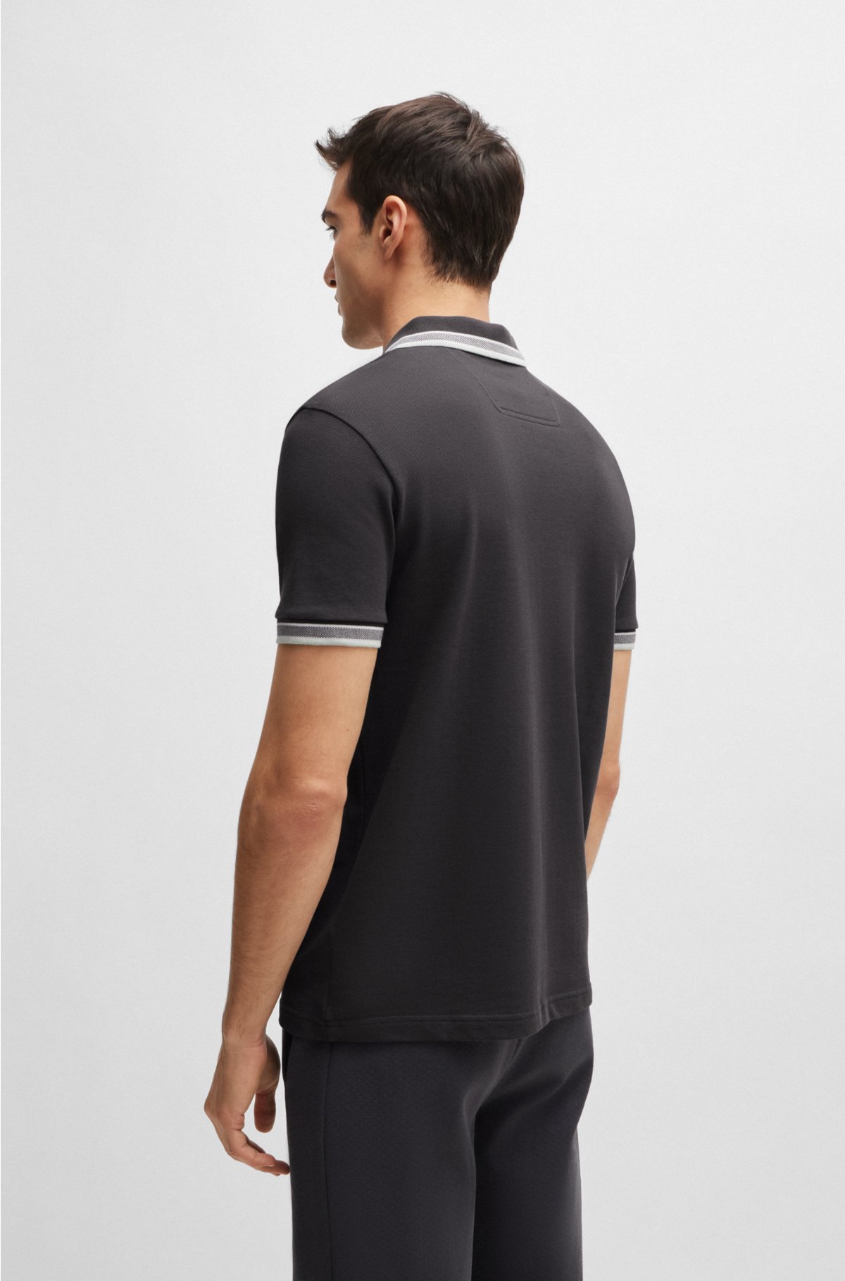 Cotton-piqué Paddy polo shirt with contrast logo, Dark Grey