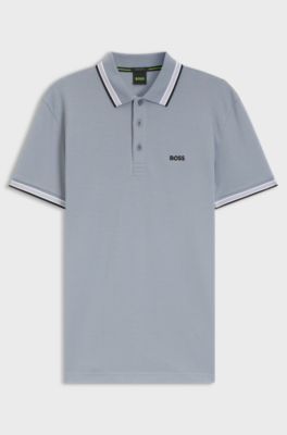 Cotton piqu&eacute; polo shirt with logo details, Grey