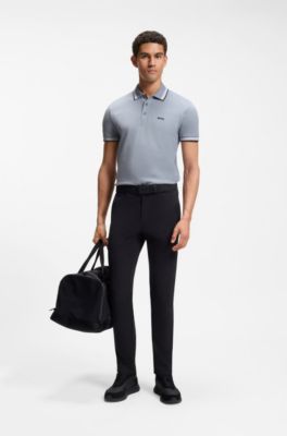 Cotton piqu&eacute; polo shirt with logo details, Grey