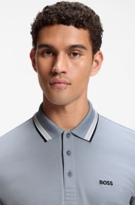Cotton piqu&eacute; polo shirt with logo details, Grey