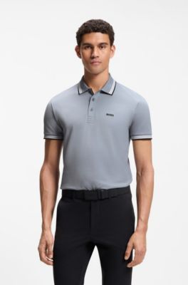 Cotton piqu&eacute; polo shirt with logo details, Grey